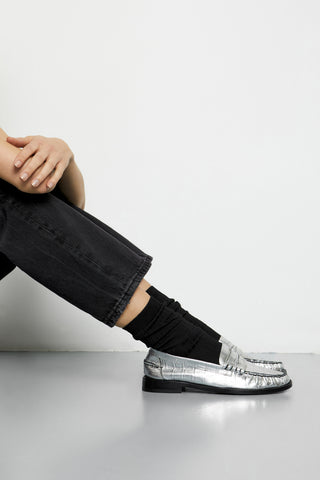 Zoe Loafers in Croc-effect Silver Leather