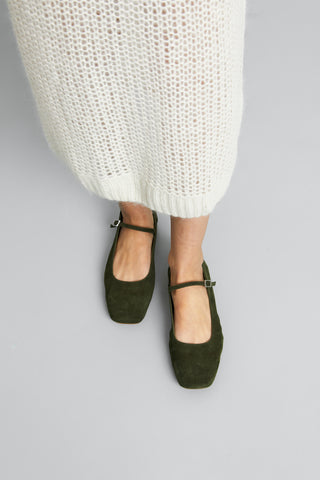 Julieta Mary Janes in Khaki Suede