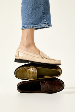 Zoe Loafers in Croc-effect Beige Leather - Size 37