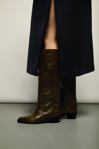 Sarah Bottes en Cuir Kaki