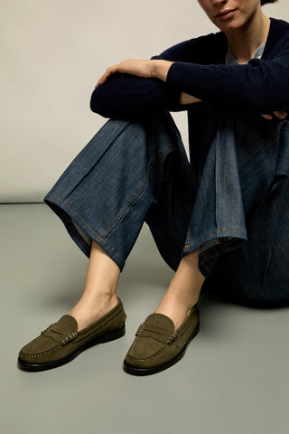 Zoe Mocassins en Daim Kaki