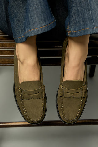 Zoe Mocassins en Daim Kaki