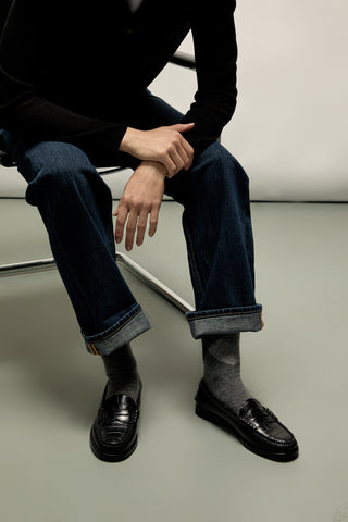 Zoe Loafers in Croc-effect Black Leather
