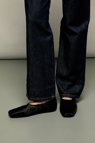 Berta Flats in Black Calf Hair Leather