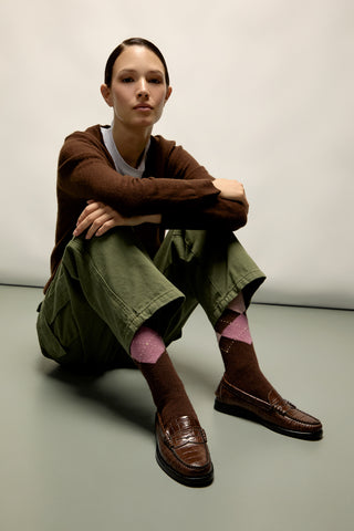 Zoe Loafers in Croc-effect Chocolate Leather