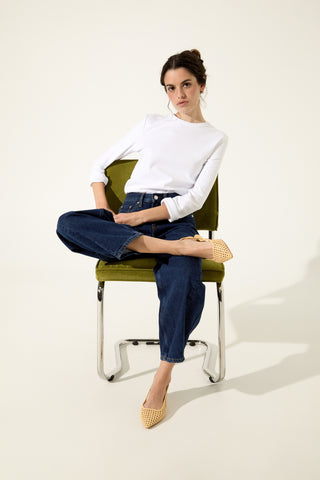 Harper Slingback Flats in Vanilla Woven Leather