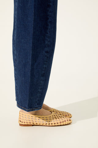 Ava Ballet Flats in Vanilla Woven Leather