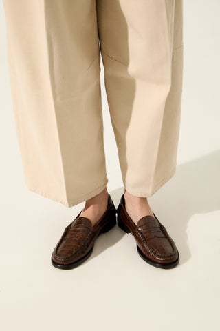 Zoe Mocasines en Piel efecto cocodrilo en Marrón Chocolate