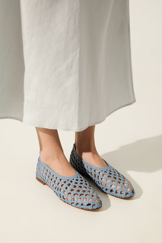 Ava Ballet Flats in Blue Woven Leather