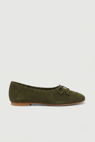 Ava Ballet Flats in Khaki Suede - Size 37