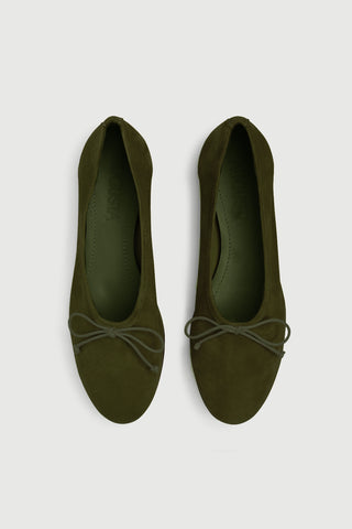 Ava Ballet Flats in Khaki Suede - Size 37