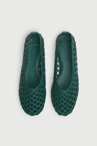 Ava Bailarinas en Piel Trenzada verde Jade