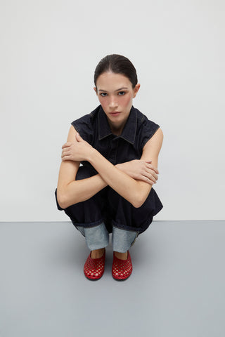 Ava Ballet Flats in Woven Red Leather