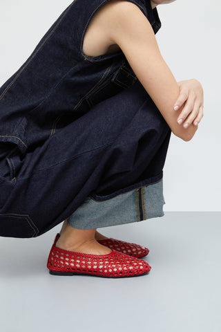 Ava Ballet Flats in Woven Red Leather