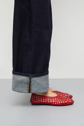 Ava Ballet Flats in Woven Red Leather