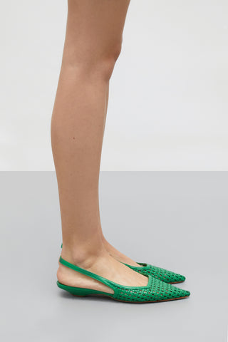 Harper Bailarinas Slingback en Piel Trenzada Verde