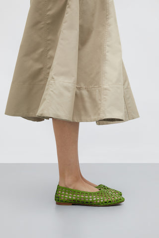 Ava Ballet Flats in Woven Green Leather