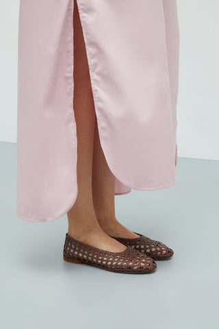 Ava Ballet Flats in Woven Chocolate Leather