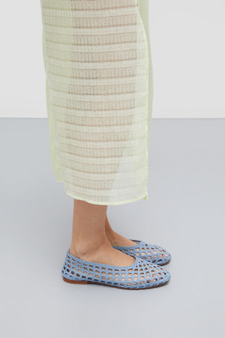 Ava Ballet Flats in Woven Blue Leather