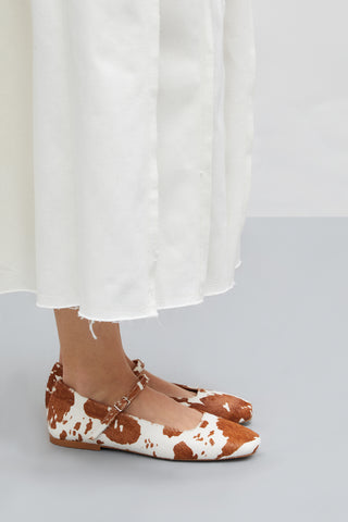 Julieta Mary Janes in Cow Print Calf Hair