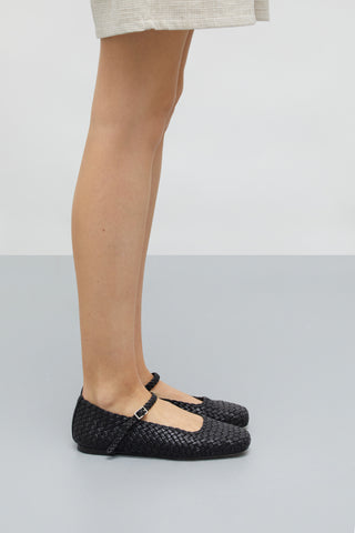 Julieta Mary Janes in Black Braided Leather