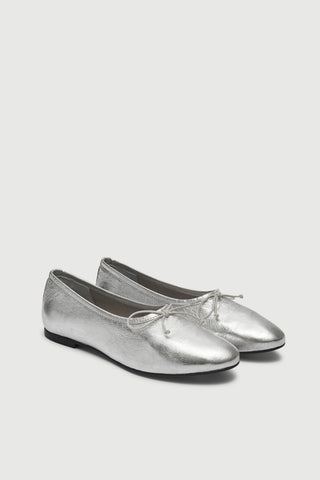 Ava Ballet Flats in Silver Leather