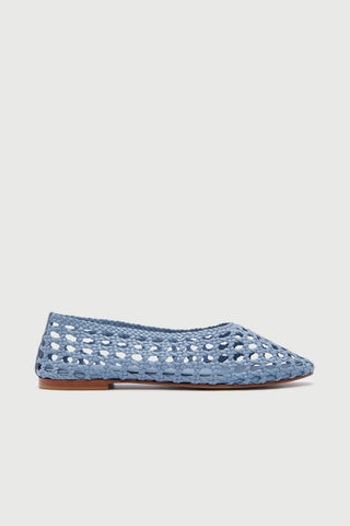 Ava Ballet Flats in Woven Blue Leather