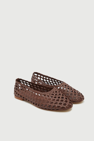 Ava Ballet Flats in Woven Chocolate Leather