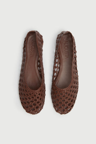 Ava Ballet Flats in Woven Chocolate Leather