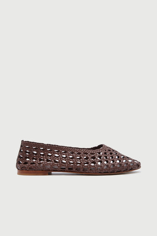 Ava Ballet Flats in Woven Chocolate Leather