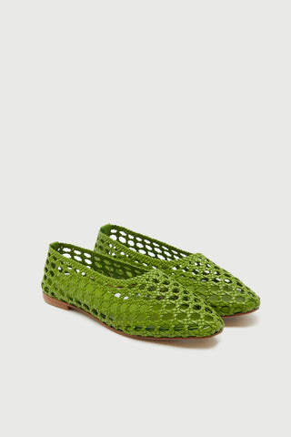 Ava Ballet Flats in Woven Green Leather