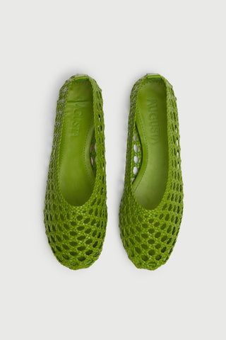 Ava Ballet Flats in Woven Green Leather