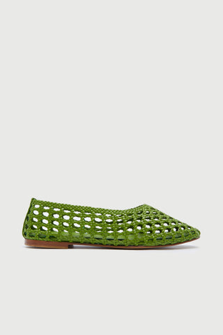 Ava Ballet Flats in Woven Green Leather