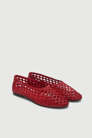 Ava Ballet Flats in Woven Red Leather