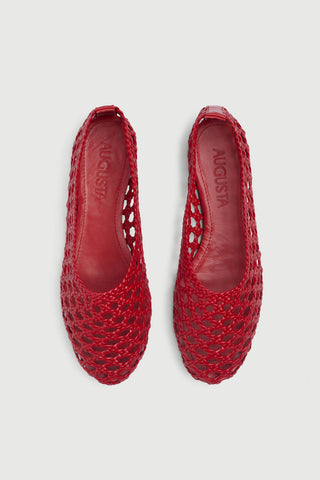 Ava Ballet Flats in Woven Red Leather