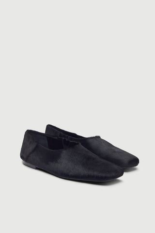 Berta Flats in Black Calf Hair Leather