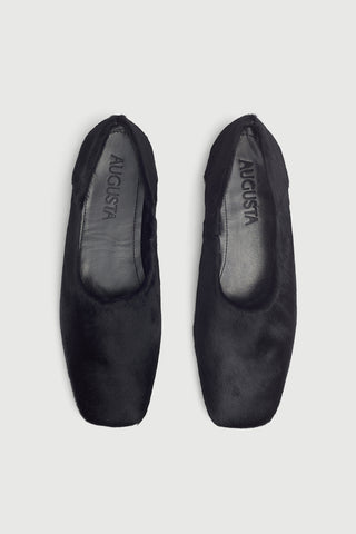 Berta Flats in Black Calf Hair Leather