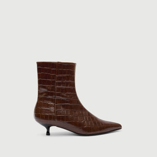 Paula Ankle Boots in Chocolate Croc-effect Leather