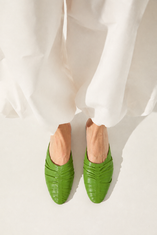 Heidi Mules in Green Leather