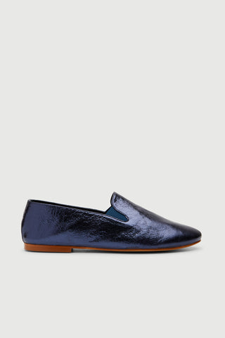 Cleo Loafers in Ocean-coloured Metallic Leather