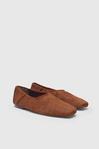 Berta Flats in Caramel Calf Hair Leather