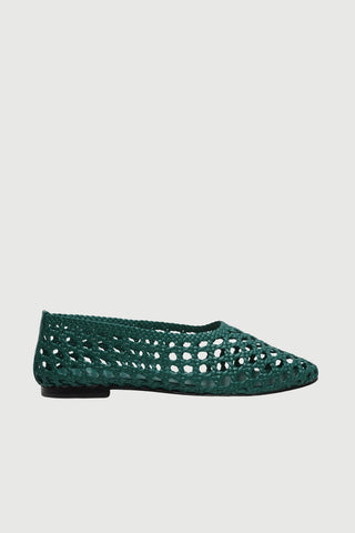 Ava Bailarinas en Piel Trenzada verde Jade