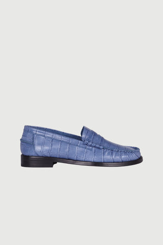 Zoe Loafers in Croc-effect Blue Leather - Size 37