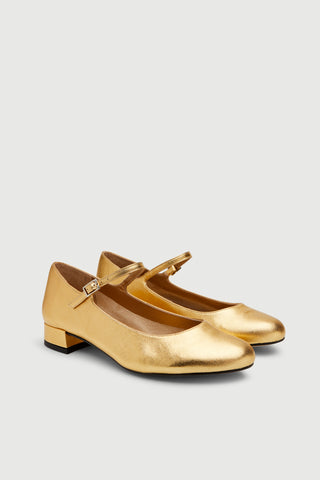 Emilia Mary Janes in Gold Leather