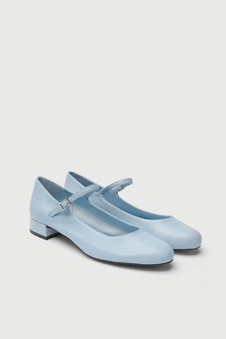 Emilia Mary Janes in Light Blue Leather