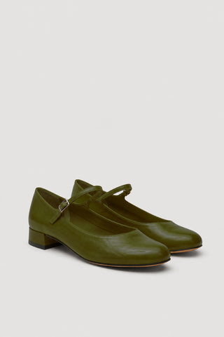 Emilia Mary Janes in Khaki Leather