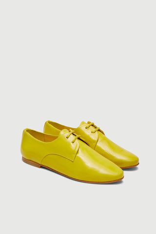 Emma Oxford Flats in Lime Patent Leather