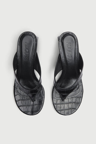 Farah Sandals in Croc-effect Black Leather