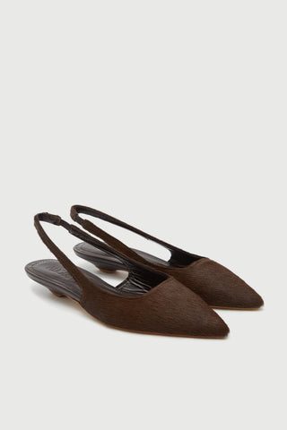 Harper Slingback Flats in Chocolate Calf Hair