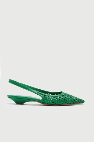 Harper Slingback in Green Woven Leather